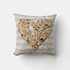 Almofada Heart-Shaped Love Typography with Musical Notes