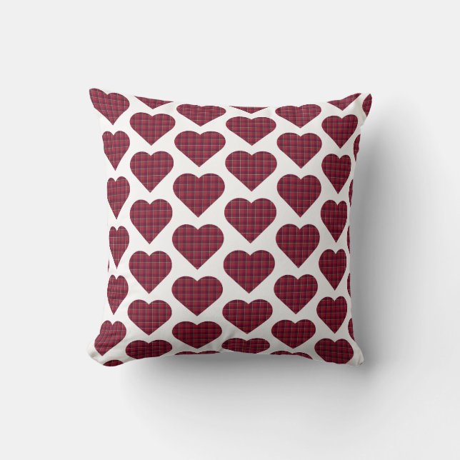 Almofada Heart Shaped Plaid Dark Red Burgundy (Frente)