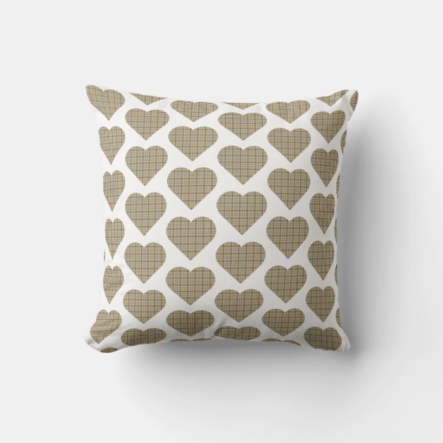 Almofada Heart Shaped Plaid Tan Blue White (Frente)
