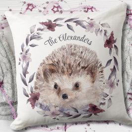 Almofada Hedgehog Cute Woodland Watercolor Nome Monograma