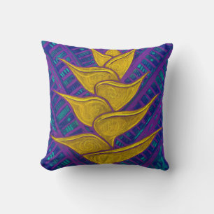 Almofada Heliconia Flores Arte Floral Trópica em Negrito