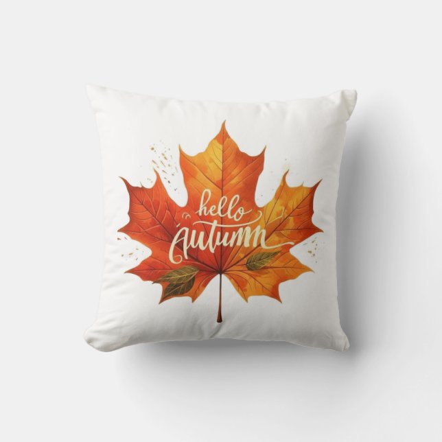 Almofada Hello Autumn Maple Leaf Decorative Throw Pillow (Frente)
