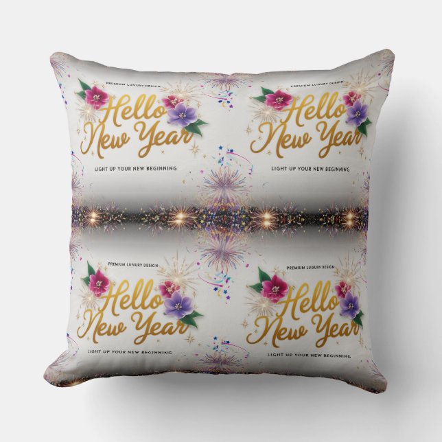 Almofada Hello New Year Floral Luxury 20x20 Throw Pillow (Frente)