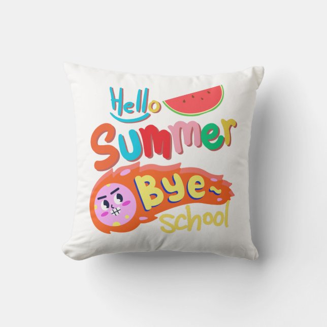 Almofada Hello Summer Bye School Throw Pillow (Frente)