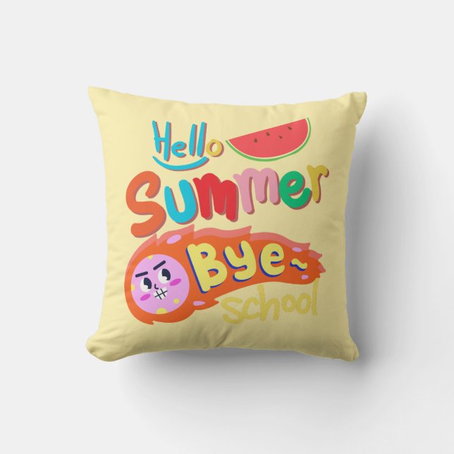 Almofada Hello Summer Bye School Throw Pillow (Frente)
