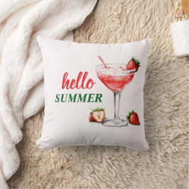 Almofada Hello Summer Watercolor Strawberry Cocktail Pillow