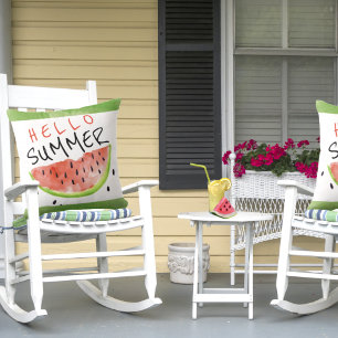 Almofada Hello Summer Watercolor Watermelon Green White