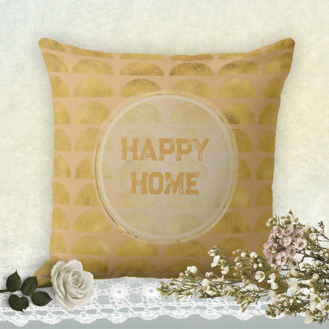 Almofada HELY HOME Ouro Grunge Elegant (HAPPY HOME Golden Grunge Elegant Stylish Throw Pillow ©Susanne Sachers - Sunny Mind Design)