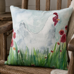 Almofada Hen e Poppies Farmhouse Travesseiro decorativo
