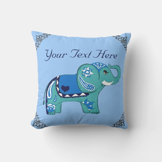 Almofada Henna Elephant (Azul/Azul Claro) (Frente)