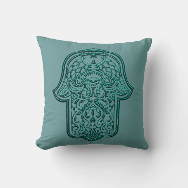 Almofada Henna Hand of Hamsa (Teal) (Frente)