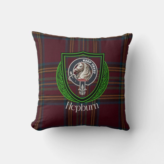 Almofada Hepburn Scottish Clan Tartan & Crest (Frente)