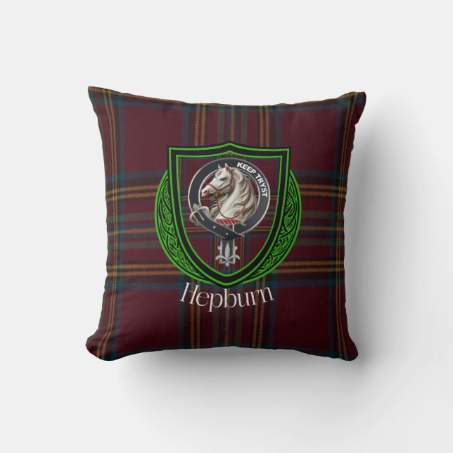 Almofada Hepburn Scottish Clan Tartan & Crest (Frente)
