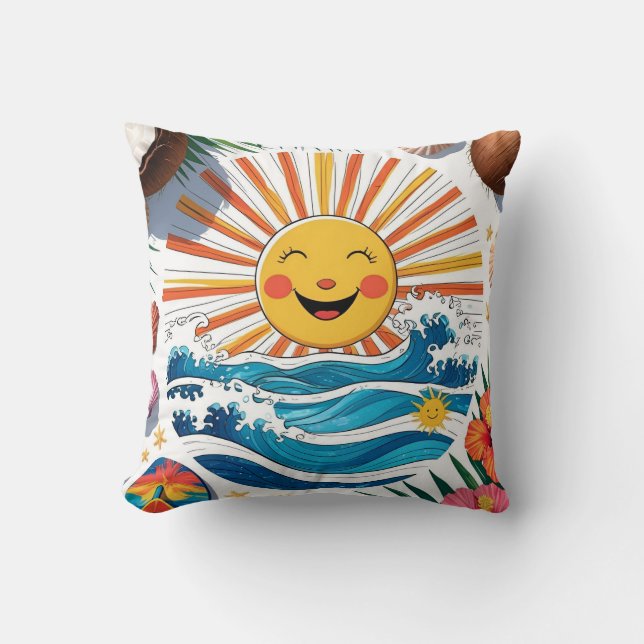 Almofada Here Comes the Sun – Boho Beach Vibes Throw Pillow (Frente)