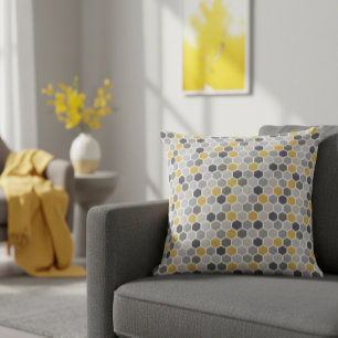 Almofada Hex Geométrico Moderno Neutro Amarelo da cinza