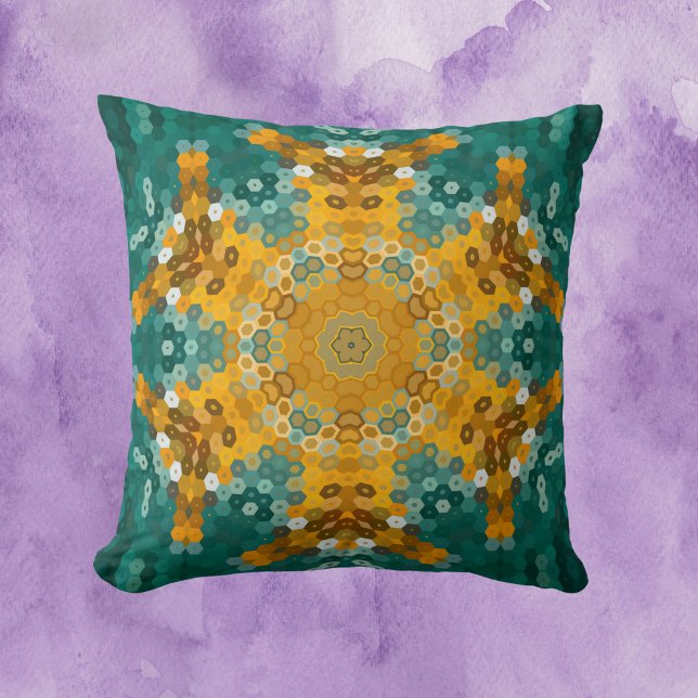 Almofada Hex Mandala Blue e Amarelo (Criador carregado)