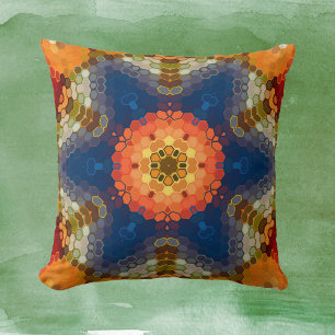 Almofada Hex Mandala Blue Orange e Red