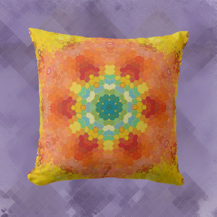 Almofada Hex Mandala Laranja Amarelo Vermelho e Azul