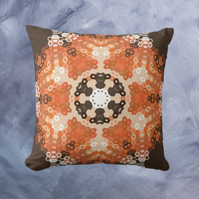 Almofada Hex Mandala Orange White e Brown (Criador carregado)
