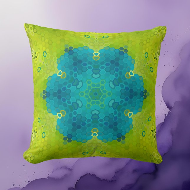 Almofada Hex Mandala Verde e Azul (Criador carregado)