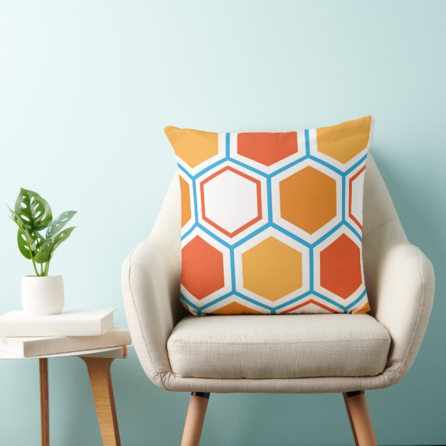Almofada Hexagon in orange, blue and white (Cadeira)