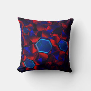 Almofada Hexágono azul misturado com curvas vermelhas sobre
