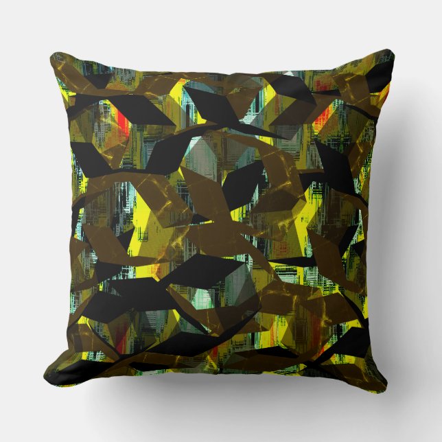 Almofada hexágonos abstrato preto na imagem pixelizada (Frente)