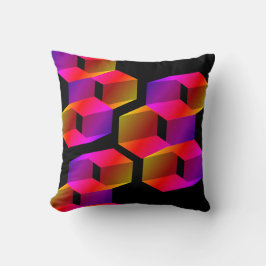 Almofada Hexágonos coloridos estranhos com fundo preto