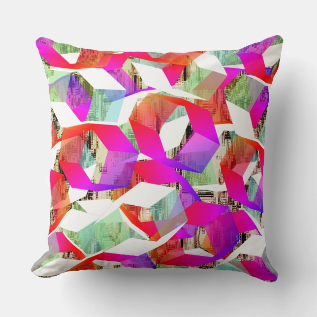 Almofada Hexágonos cor-de-rosa e branco a verde em pixeliza (Frente)