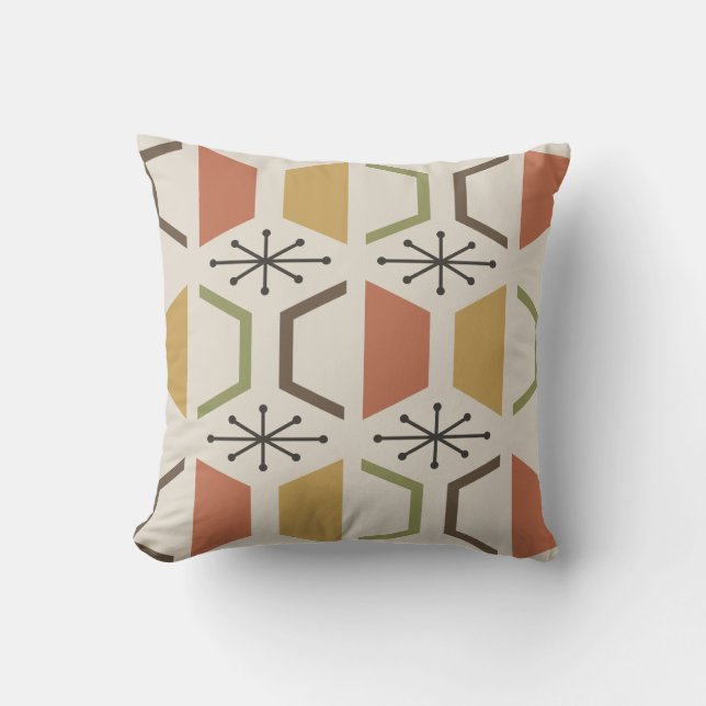 Almofada Hexágonos Modernos de meio século Multicolores (Frente)