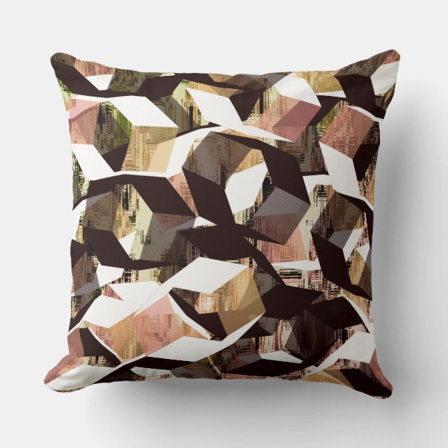 Almofada Hexágonos preto e branco a castanho em pixelização (Frente)