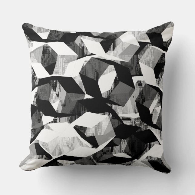 Almofada Hexágonos preto e branco em pixelização (Frente)