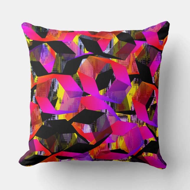 Almofada Hexágonos pretos e cor-de-rosa na imagem pixelizad (Frente)