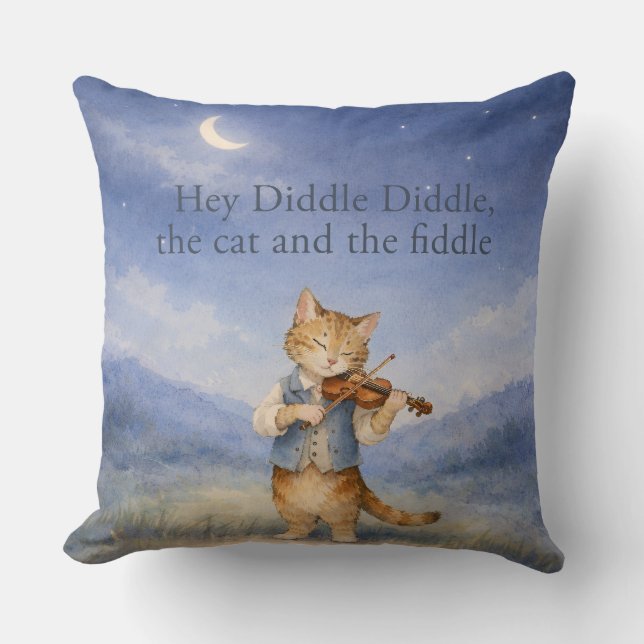 Almofada Hey Diddle Diddle Gato e Violino Livro de Berçário (Frente)