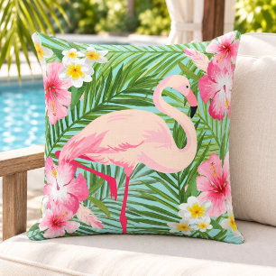 Almofada Hibisco Flamingo Tropical Palma Aqua