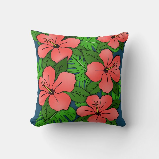 Almofada Hibisco Pêssego & Monstera (Frente)