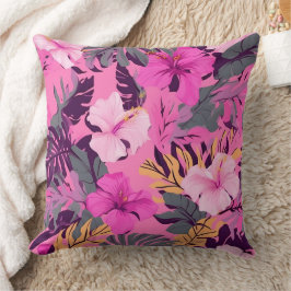 Almofada Hibisco Rosa Tropical - Design Floral Folha