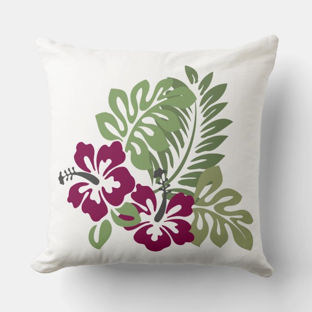Almofada Hibiscus Burgundy Foliage Decoração Floral T-Shir (Frente)