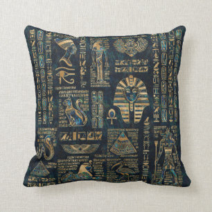 Almofada Hieroglyphs e deidades egípcios - olmo e ouro