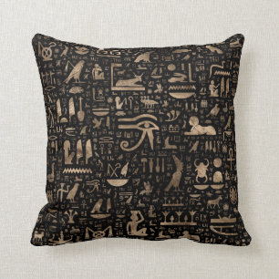 Almofada Hieroglyphs egípcios antigos - preto e ouro
