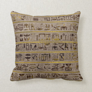 Almofada Hieroglyphs egípcios dourados de Pyrographed na