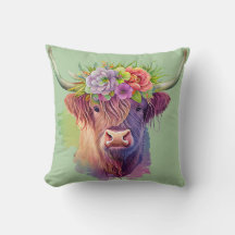 Highland Cow Watercolor com flores