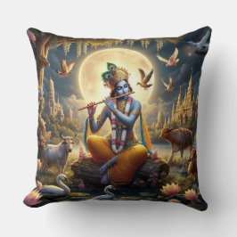 Almofada Hindu God Krishna com flauta - Travesseiro decorat