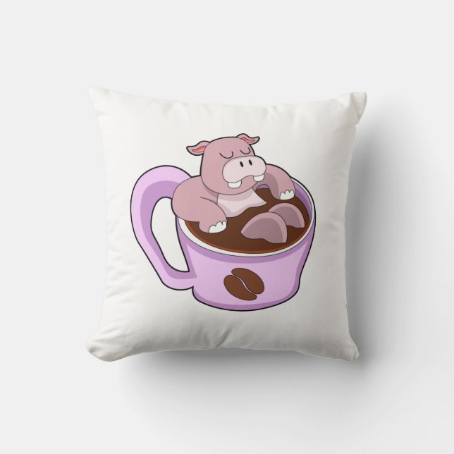 Almofada Hipopótamo com Xícara de Café (Frente)