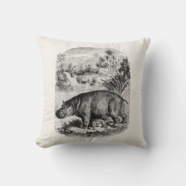 Almofada Hipopótamo retro personalizado bebê do (Frente)