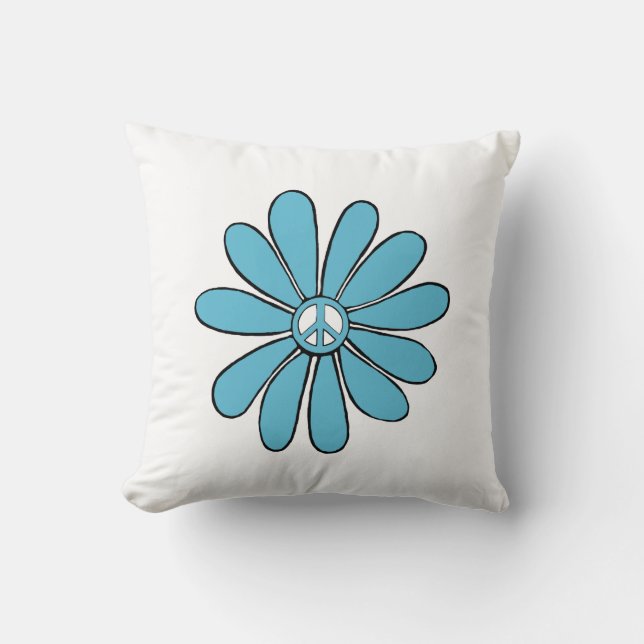 Almofada Hippie Flower Power Peace Sign in Aqua (Frente)