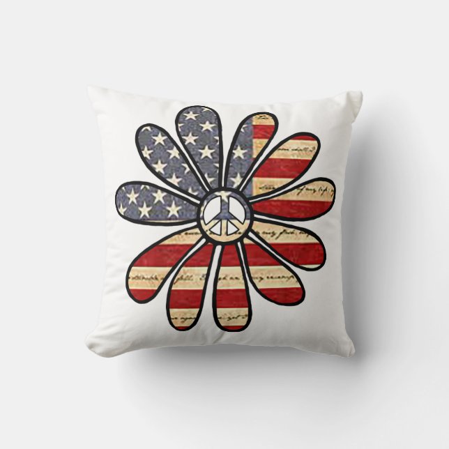 Almofada Hippie Flower Power Sign American Flag (Frente)