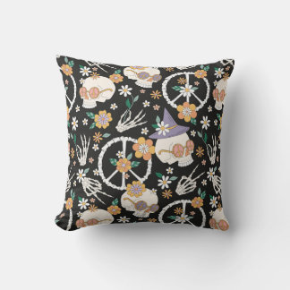 Almofada Hippie Halloween Skulls and Flowers Standard