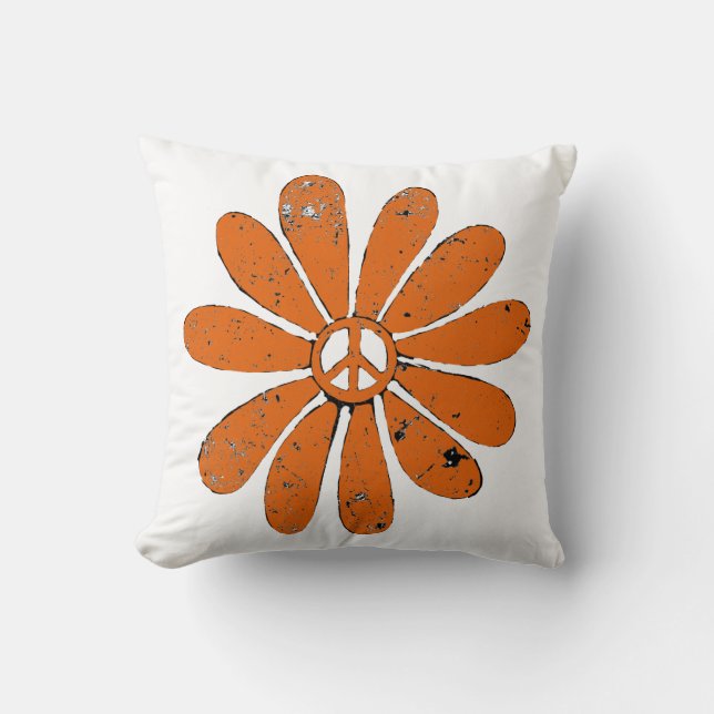 Almofada Hippie - Sinal de Paz Flor Laranja - Olho Assustad (Frente)