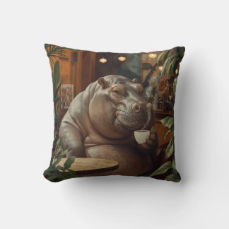 Almofada Hippo drinks coffee. Surreal style